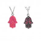 Adina Plastelina Hamsa Necklace with Metal Beads in Pink