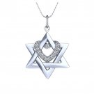 Diamond Star of David and Heart Pendant with Chain in Palladium