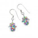 Adina Plastelina Hook Earrings with Multicolored Mosaic Hamsa Design