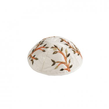 Yair Emanuel Tree Embroidery on White Kippah