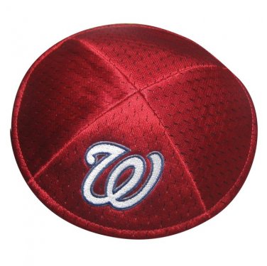 Red Mesh and Cotton Kippah with Washington Nationals Logo