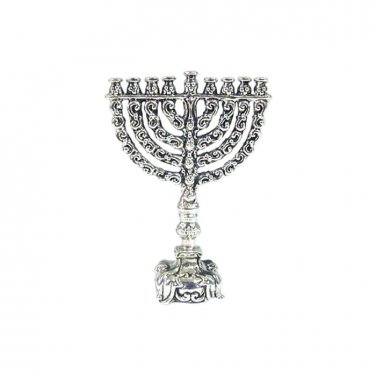 Sterling Silver  Hanukkah Menorah Miniature with Floral Patterns