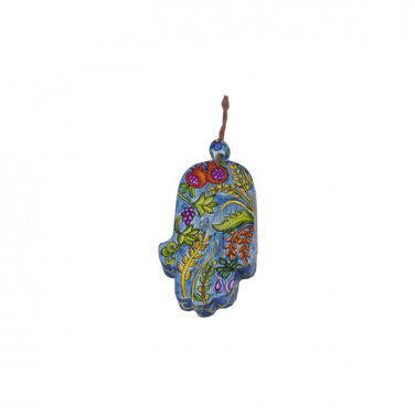 Yair Emanuel Small Hand-Painted  The Seven Species Image Hamsa on Wood