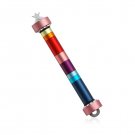 Pink Capped Nickel Mezuzah with Rainbow Stripes and Pink Caps