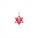 Ester Shahaf Star of David Necklace in Pink with Leaves, Beads and Crystals