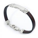 925 Sterling Silver Leather Bracelet with Diamond and ""Shema"" Engraving