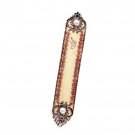 Beige Polyresin Mezuzah with Roses, Shin and Scrollwork
