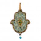 Silver and Brass Hamsa with Ornate Designs and Blue Crystals