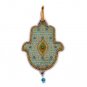 Silver and Brass Hamsa with Ornate Designs and Blue Crystals