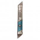 Semicircle Pewter Mezuzah with Blue and Gold Flowers, Star of David and Shin
