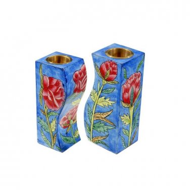 Yair Emanuel Fitted Shabbat Candlesticks with Roses
