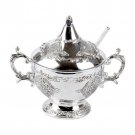 Silver Plated Honey Dish with Floral Pattern and Removable Lid