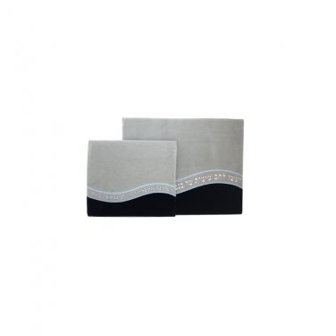 Grey Tallit Bag Set with Brightly Colored Hebrew Text and Stripes