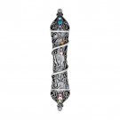 Gorgeous Pewter Finish Mezuzah Case with Filigree and Multicolored Crystals for 10cm Scroll