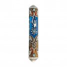 Gorgeous Pewter Mezuzah Case with Crystals and Bold Colors for 10cm Scroll