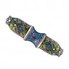 Opulent Green Mezuzah Case with Silver Decorations and Hebrew 'Shin' for 8cm Scroll