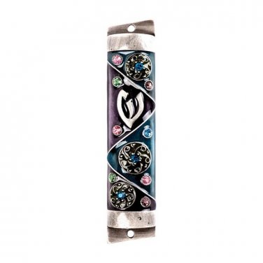 Dramatic Modern Mezuzah Case with Zigzag Pattern and Crystals for 8cm