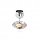 Ester Shahaf Stainless Steel Kiddush Cup with Jeweled Base and Gold Lines