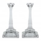 Curved Clear Glass Candlesticks with Square Stems and Bases