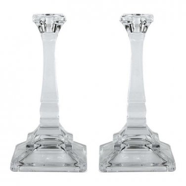Curved Clear Glass Candlesticks with Square Stems and Bases