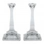Curved Clear Glass Candlesticks with Square Stems and Bases