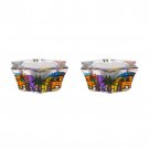 Old Jerusalem Design Flared Star of David Painted Glass Candle Holders in Red Tones