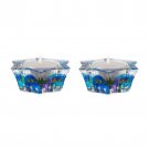 Ancient Jerusalem Flared Star of David Painted Glass Candle Holders in Green Tones