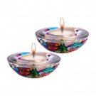 Bright Painted Stained Glass Style Jerusalem Glass Half-Ball Shabbat Candle Holders
