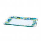 Rectangular Painted Glass Tray with Green Jerusalem Designs to hold Candlesticks