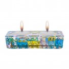 Glass Rectangular Shabbat Candle Holder for Two Candles with Green Jerusalem Scene