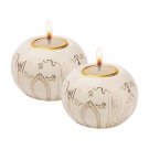 Golden Hand-painted Old-City Gates Design on Porcelain Ball Shabbat Candlesticks