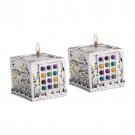 Silver-Plated Cube Shabbat Candlesticks with Jerusalem Design and Hoshen