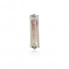 Glass Mezuzah with Pomegranates, Divine Name and Pink Stripe