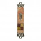 Stone Mezuzah with Brown and Gold Glass Panels