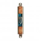 Pewter and Stone Mezuzah with Turquoise Glass and Modern Shin
