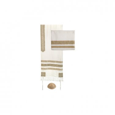 Gold Stripes Matching Tallit with Bag and Kippa by Yair Emanuel