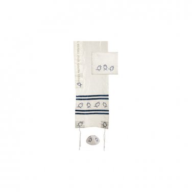 Blue Yair Emanuel Embroidered Tallit with Bag and Kippa with Pomegranate Design