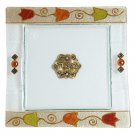 Glass Matzah Plate with Flowers of Red Hue