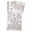 White Silk Tallit with Purple and Silver Flowers and Purple Text