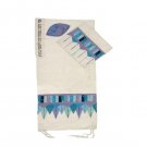 White Silk Tallit with Marrakesh Geometric Pattern in Shades of Blue and Purple