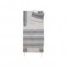 Hand-woven White Wool and Silk Tallit with Black Stripes and Shapes