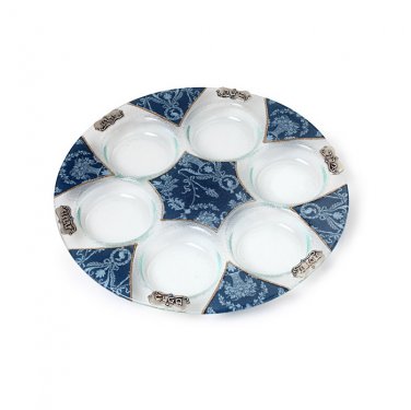 Glass Passover Seder Plate with White Floral Print