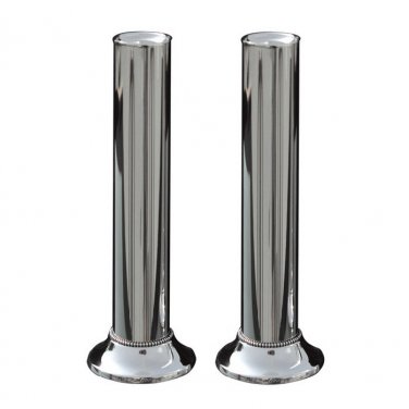 Silver Shabbat Candlesticks with Round Shape and Tray
