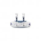 Large Crystal Shabbat Candlesticks with Blue Floral Design and Tray