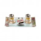 Shabbat Candlestick Set with Pink Flower Motif and Matchbox