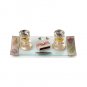 Shabbat Candlestick Set with Pink Flower Motif and Matchbox