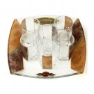 Glass Kiddush Cup Set with Brown Leaf Motif