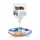 Glass Kiddush Cup with Jerusalem Design and Saucer