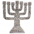 Large 7 Branch Silver Menorah with Jerusalem Landscape