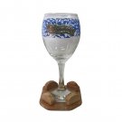 Glass and Stone Kiddush Cup Goblet with Metal Plaque and Blue Floral Pattern